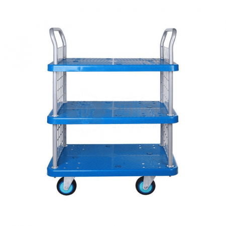 Manual Book Cart PLA250Y-T3-SC | 250 KG Capacity Three-Layer Cart with Double Handrails and Guardrails