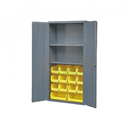 DURHAM MFG Storage Cabinet with 14 Material Boxes &amp; 2 Heavy-Duty Shelves | 914 x 457 x 1829 mm