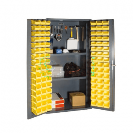 DURHAM MFG Storage Cabinet with 96 Material Boxes &amp; 2 Heavy-Duty Shelves | 914 x 610 x 1829 mm