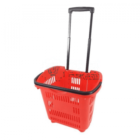 Lihe Aluminum Alloy Double Pull Rod Hand Basket - Durable &amp; Stylish 465 × 345 × 435/885mm Red Basket