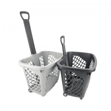 Lihe Color Nylon Handle Two-Wheel Shopping Basket - Spacious &amp; Durable 560 × 400 × 665mm Black Basket