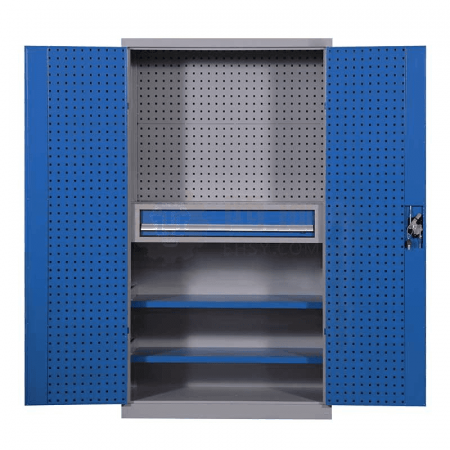 JTSG Multi-Functional Heavy-Duty Tool Cabinet with Tool Hanging Board &amp; One-Pull Inner Two-Layer Board JG248 – Gray-Blue Storage Solution