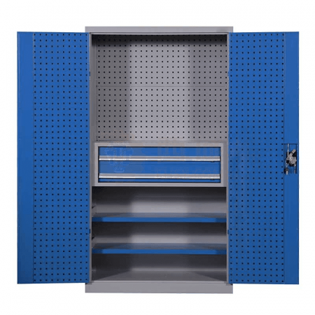 JTSG Multi-Functional Heavy-Duty Tool Cabinet with Tool Hanging Board &amp; Two-Pull Inner Two-Layer Board JG249 – Gray-Blue Storage Solution