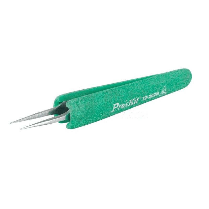 Pro'sKit/Baogong Anti-Static and Anti-Slip Soft Sleeve Special Pointed Tweezers TZ-202N – Precision ESD-Safe Tool for Electronics &amp; PCB Repair
