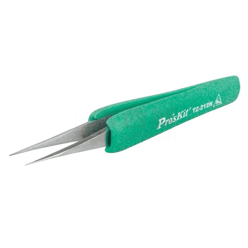 Pro'sKit/Baogong Anti-Static and Anti-Slip Soft Sleeve Special Pointed Tweezers TZ-212N – Precision ESD-Safe Tool for Electronics &amp; PCB Repair