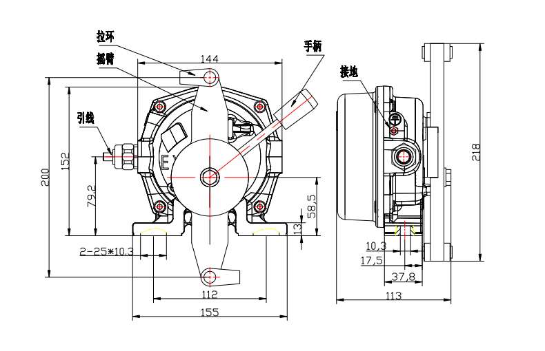 Pull ring handle 44 grounding lead EST 26Z 2-25 meters 10. 10 17.5 378 112 113 155