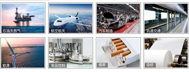 Oil and gas, aerospace, automobile manufacturing, rail transit, tobacco, energy, food, beverage, papermaking